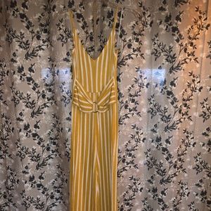 Love Tree Juniors Jumpsuit Yellow Striped Medium
